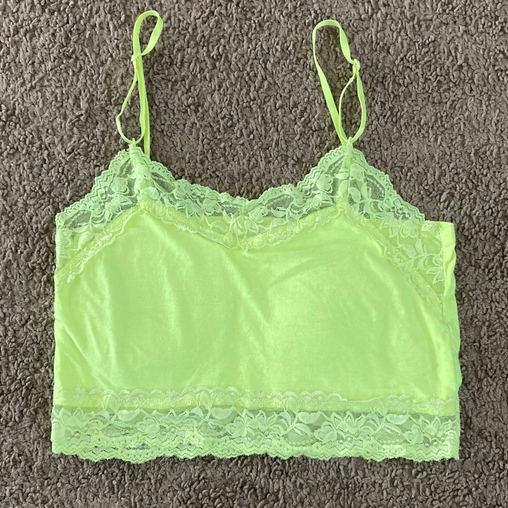 Zenana Outfitters Lace Trim Neon Green Camisole Top Size L